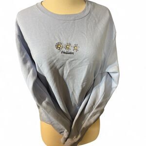 Hollister-co Women's Blue Embroidered Sunflower Sweatshirt